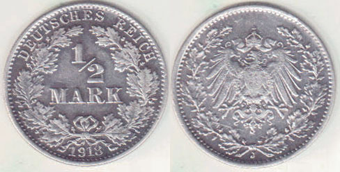 1918 J Germany silver 1/2 Mark A004715